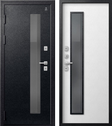 Центурион Т-20-2025 Чёрный муар-Софт ясень белый (термодверь со стеклом)